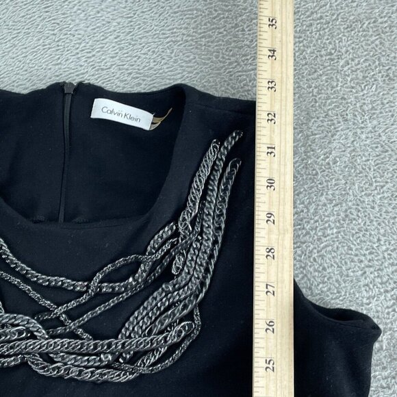 Calvin Klein Black Sleeveless Chain Neckline Dress Size 12 Rayon Blend 5522 - Picture 5 of 9